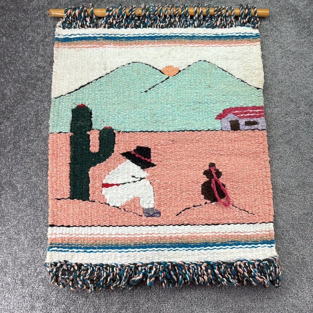 Southwestern Tapestry Wall Hanging Woven Decor Art Man Sleeping Siesta Cactus